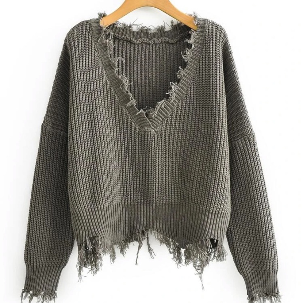 Gray destroyed sweater